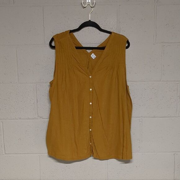 Old Navy Linen Blend Gold Buttoned Sleeveless Blouse Relaxed Fit Size XL - Picture 1 of 6